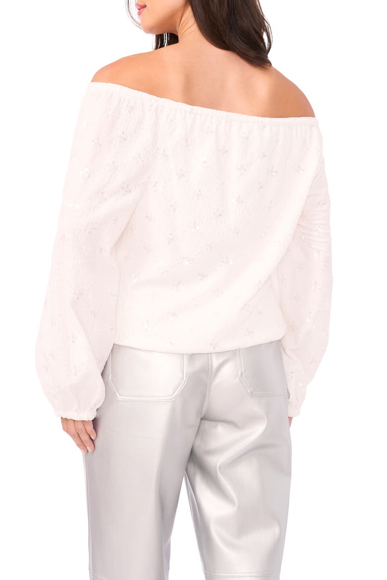 Sequin Off the Shoulder Long Sleeve Shirt, Alternate, color, NEW IVORY