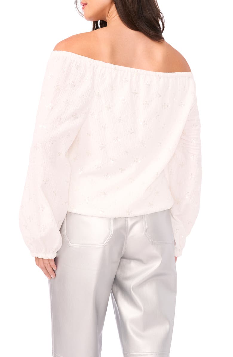 Vince Camuto Sequin Off the Shoulder Long Sleeve Shirt, Alternate, color, New Ivory