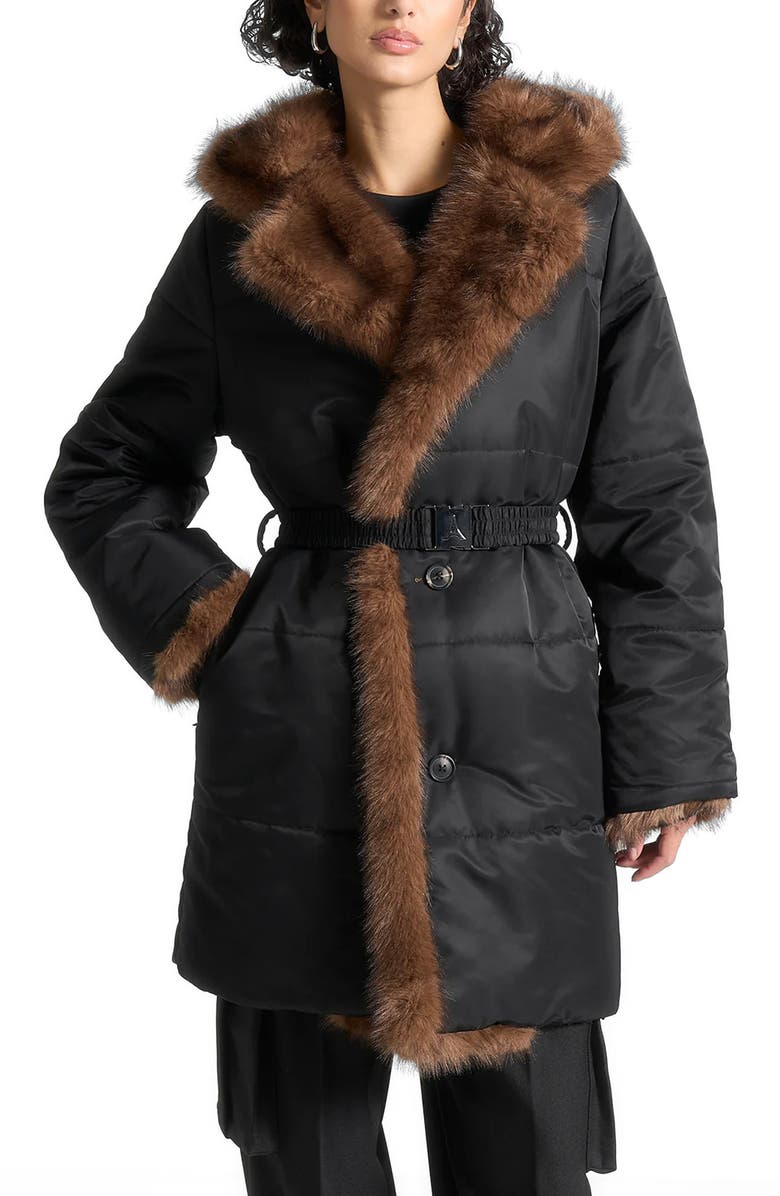 Manière De Voir Alima Fur Longline Belted Coat, Alternate, color, 
