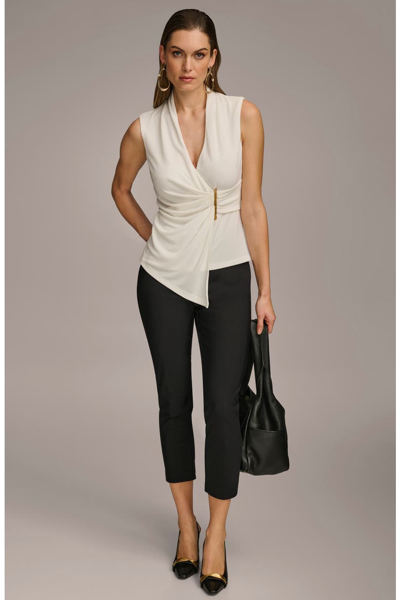 Wrap Front Sleeveless Top, Alternate, color, CREAM