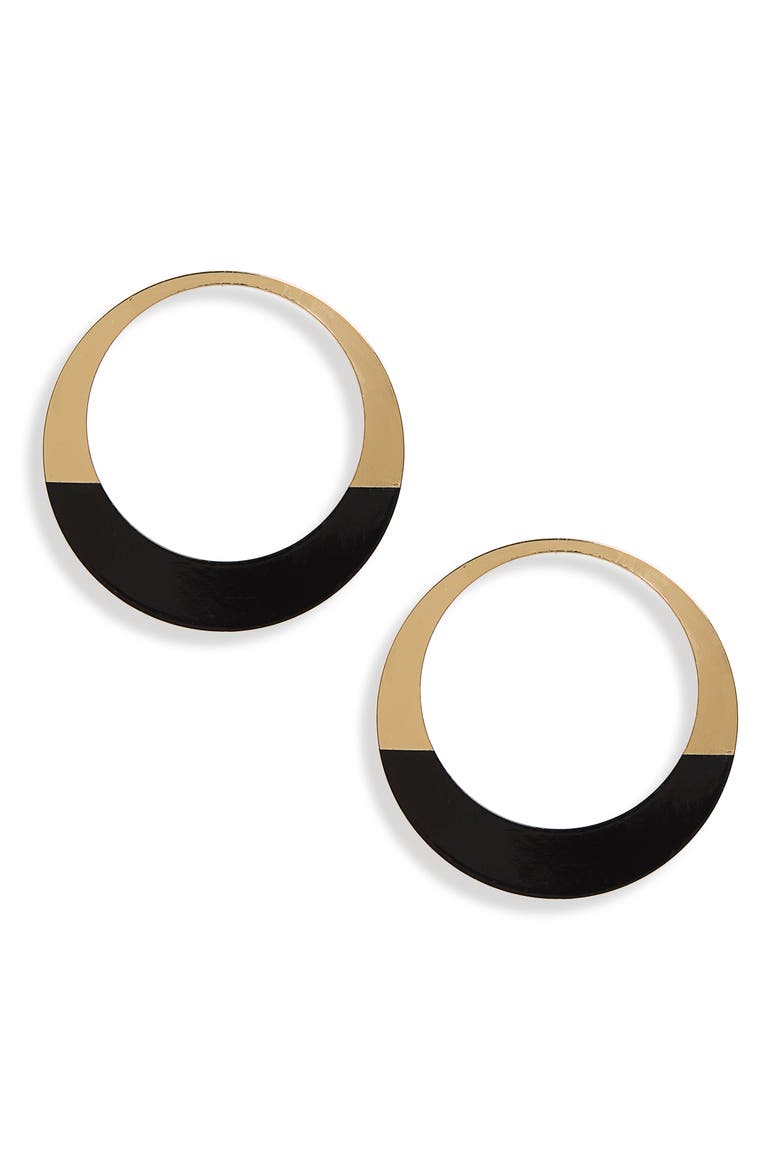 Tasha Enameled Hoop Earrings, Main, color, GOLD/ BLACK
