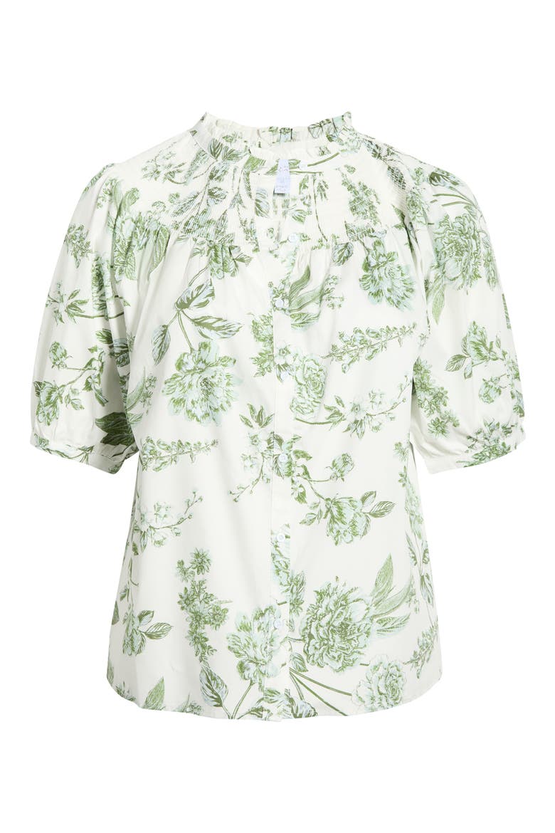 Bria Floral Blossom Smocked Button-Up Top, Alternate, color, WHITE OLIVES