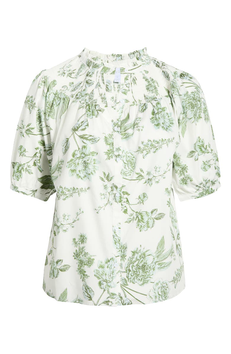 SUGARLIPS Bria Floral Blossom Smocked Button-Up Top, Alternate, color, White Olives