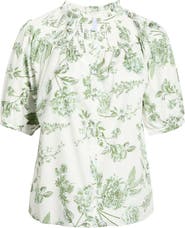 SUGARLIPS Bria Floral Blossom Smocked Button-Up Top
