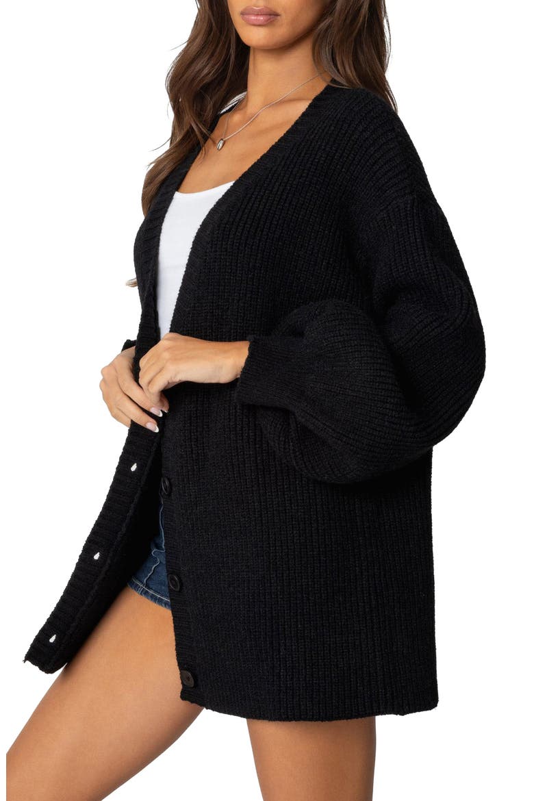 Mathilde Oversize V-Neck Blouson Cardigan, Alternate, color, BLACK