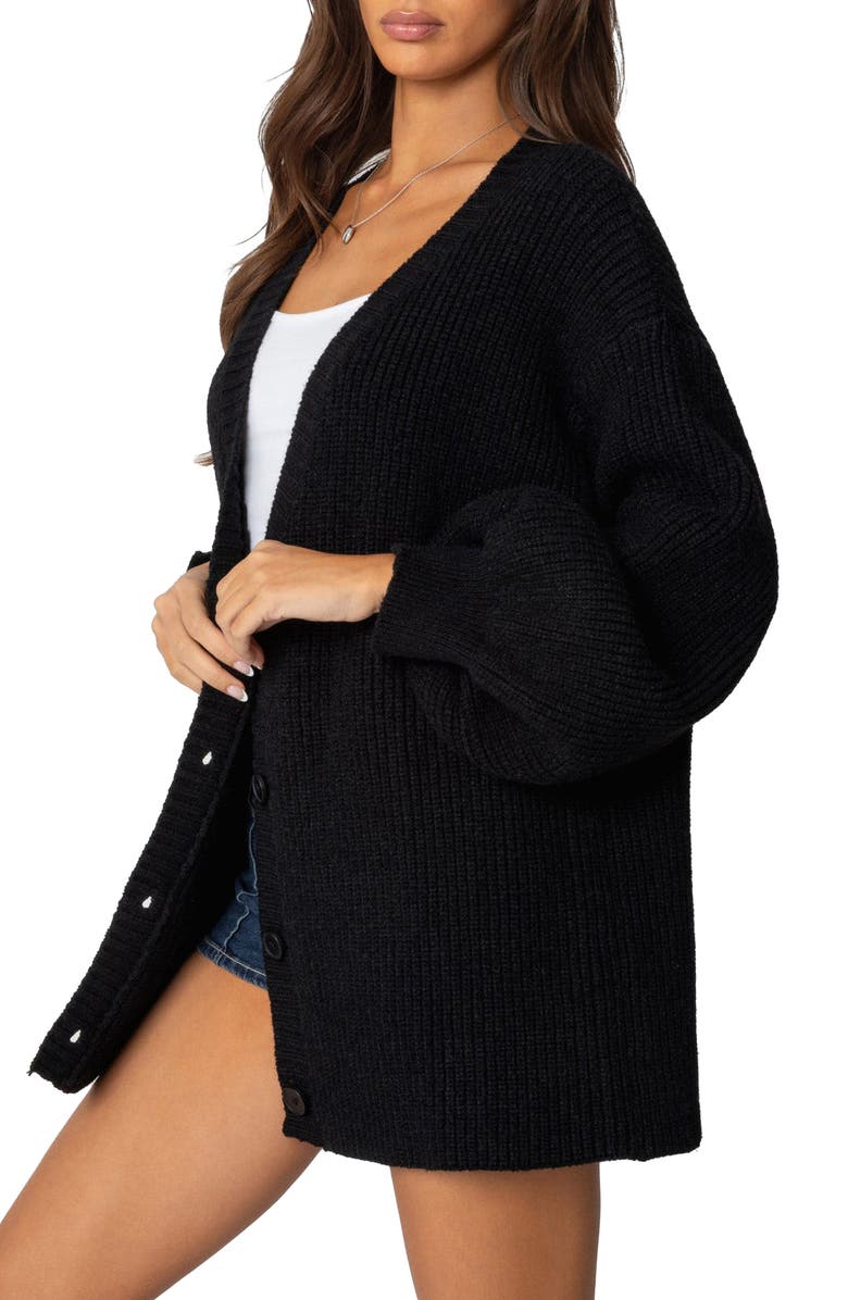 EDIKTED Mathilde Oversize V-Neck Blouson Cardigan, Alternate, color, Black