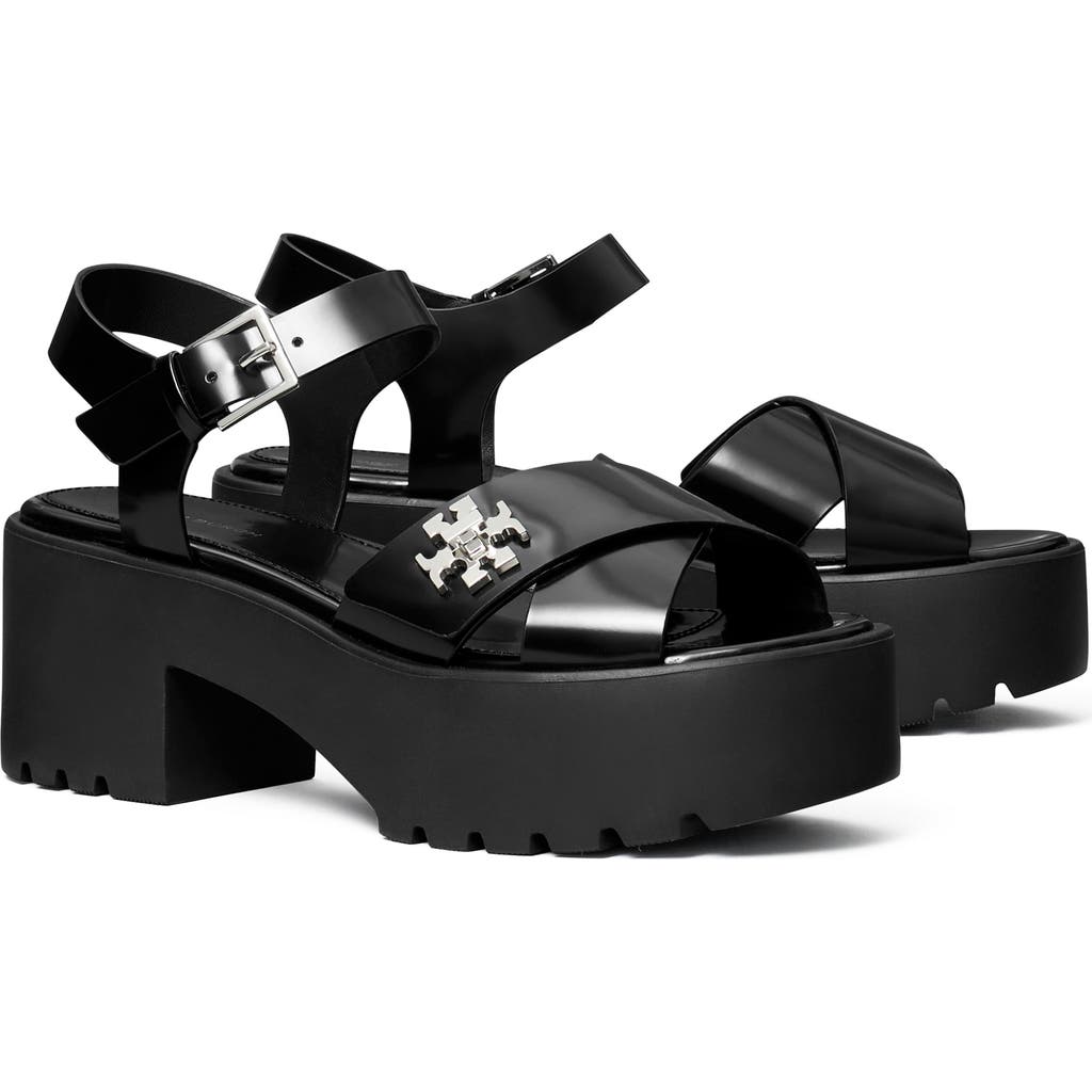 Tory Burch Turnlock Lug Sole Platform Sandal In Black