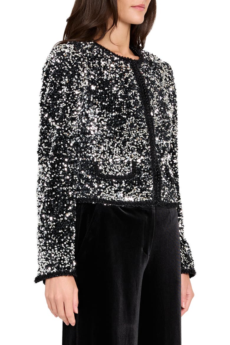 Corded Braid Trim Sequin Jacket, Alternate, color, SILVER BLACK