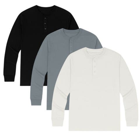3 Pack Mens Long Sleeve Henley Tees