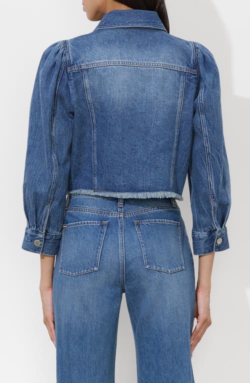 Alice And Olivia Lana Puff Sleeve Denim Jacket In Brooklyn Blue