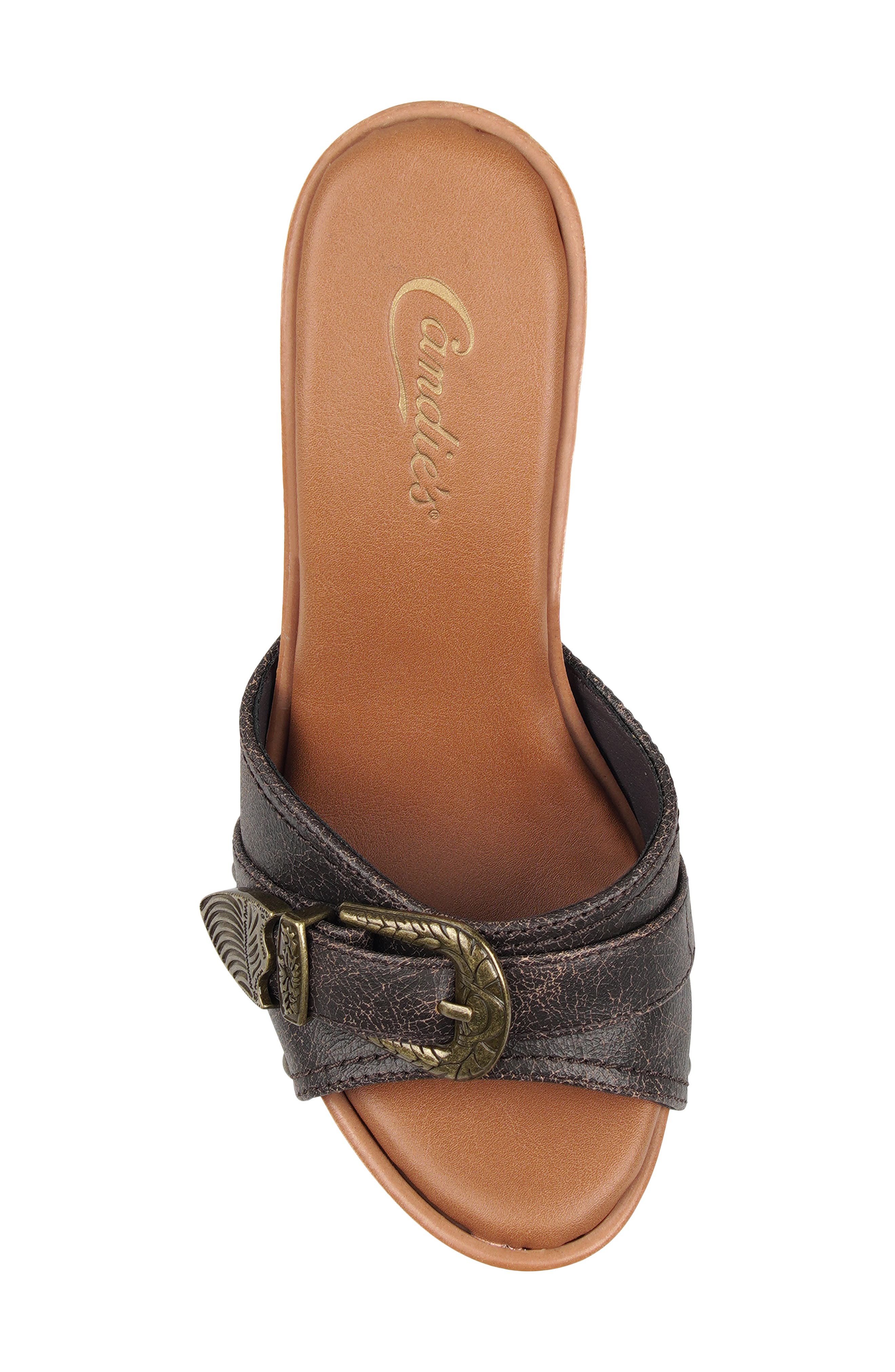 Candie's Federica Platform Slide Sandal, Alternate, color, Brown Leather