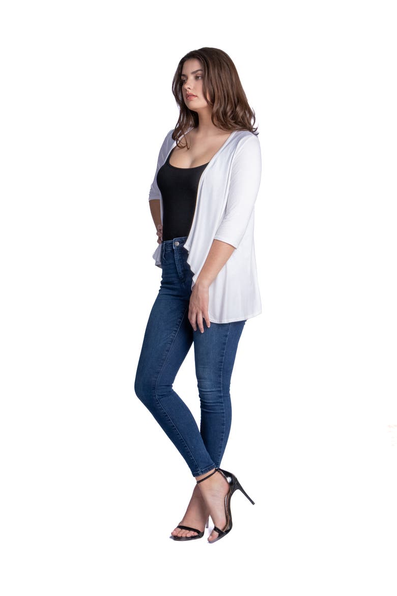 Elbow Length Sleeve Open Front Cardigan, Alternate, color, White