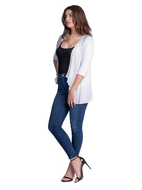 24seven Comfort Apparel Petites Elbow Length Sleeve Open Cardigan In White