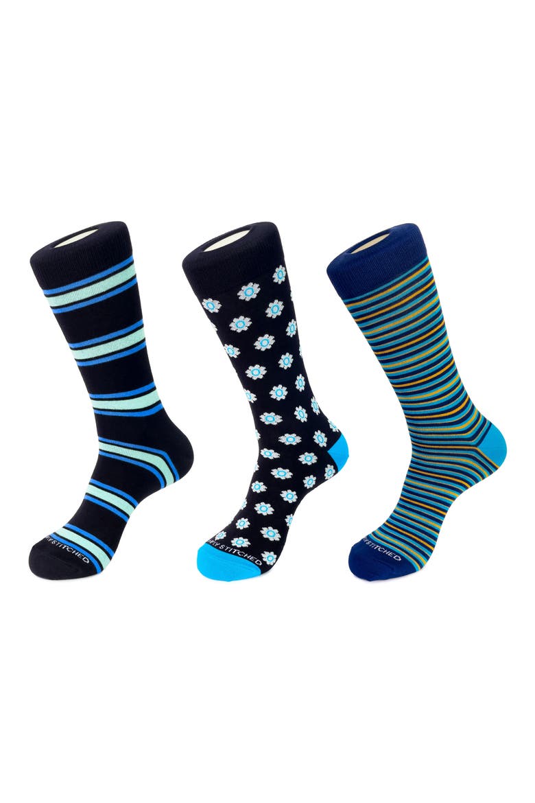 3-Pack Assorted Crew Socks, Main, color, BLUE BLACK