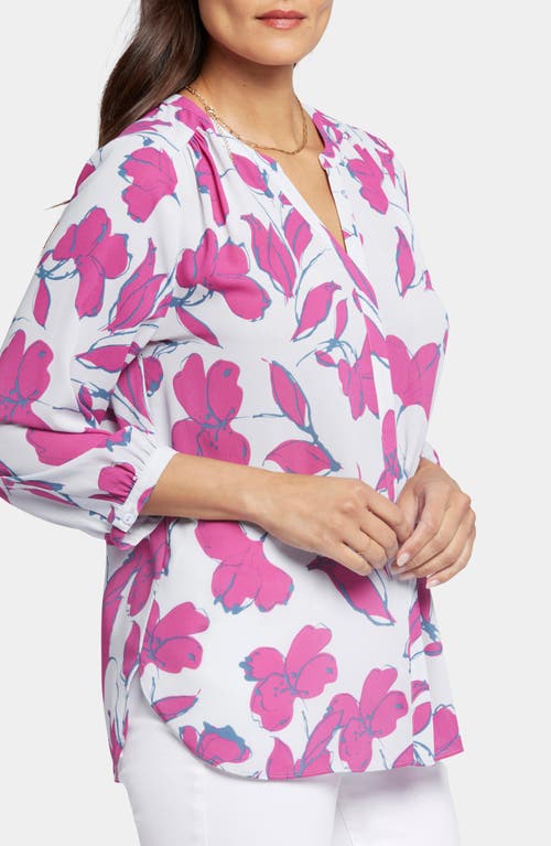 Nydj Three Quarter Sleeve Printed Pintucked Back Blouse In Ophelias Orchid