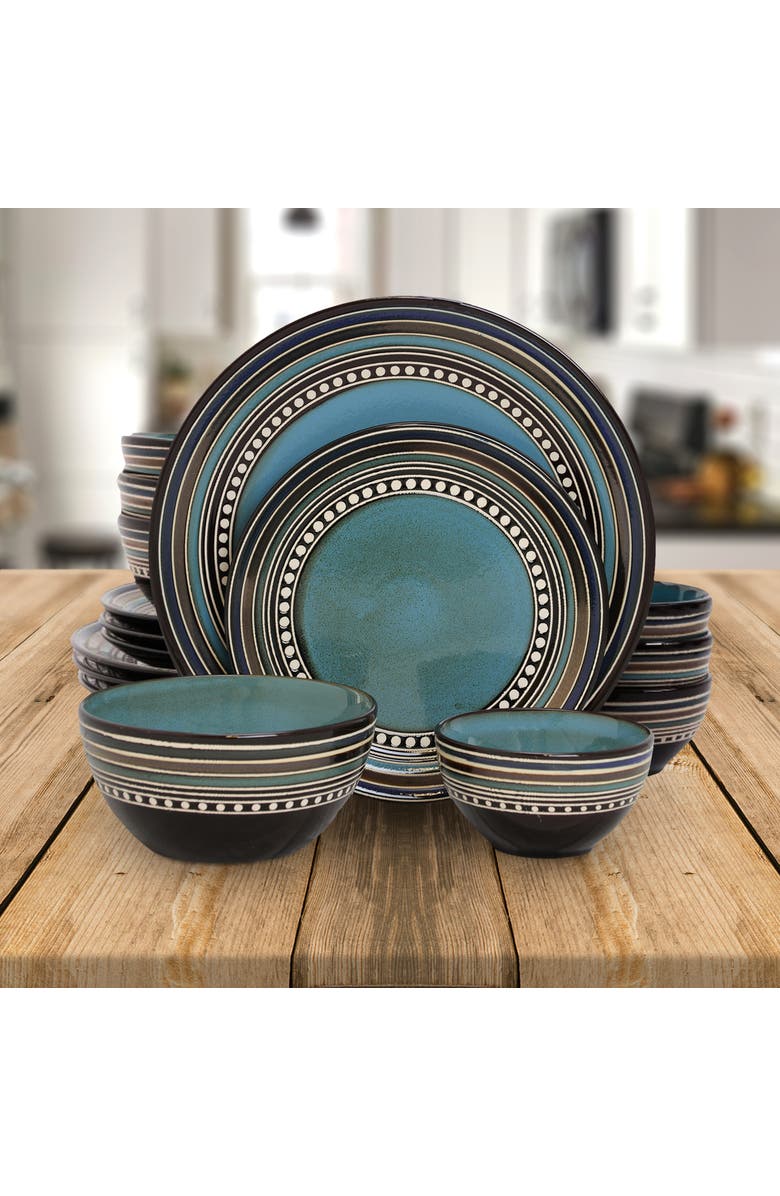 Gibson Cafe Versailles 16 Piece Double Bowl Dinnerware Set -, Alternate, color, Blue