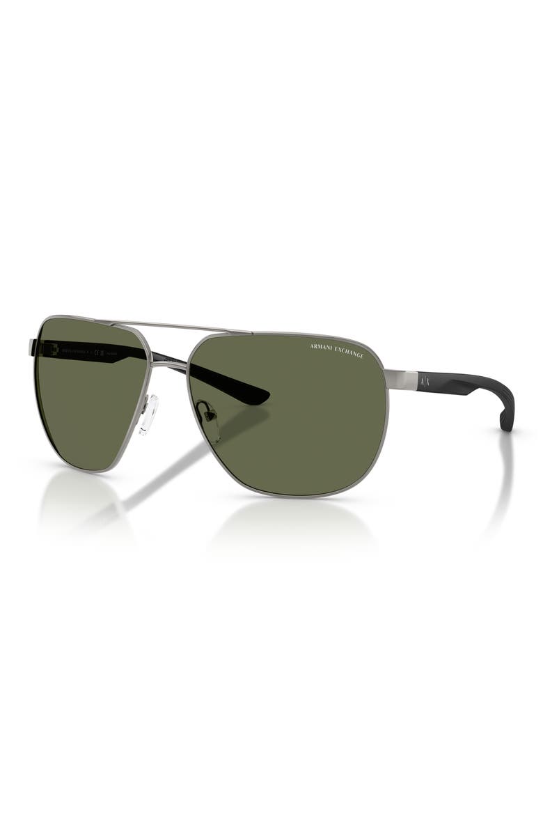 63mm Aviator Sunglasses, Alternate, color, GUNMETAL / DARK GREEN POLAR