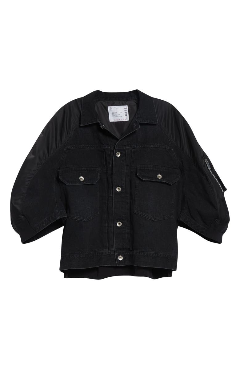 Sacai Denim & Nylon Mixed Media Jacket, Main, color, Black