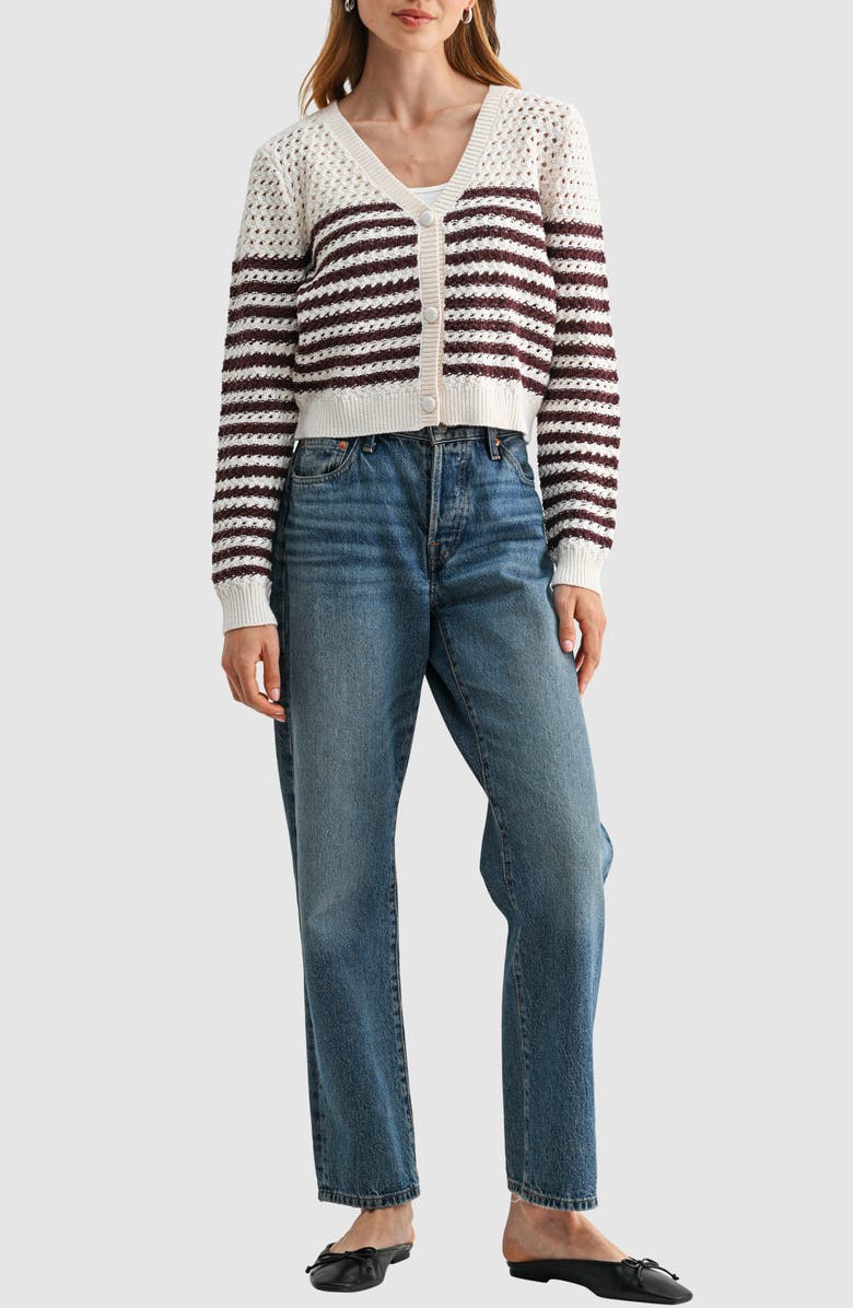 All in Favor Striped Crochet Cardigan, Alternate, color, Cream Brown Stripe