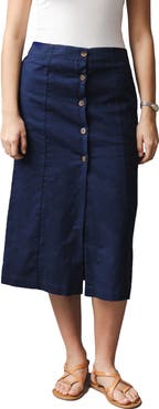 Hope & Henry Linen Button Front Skirt