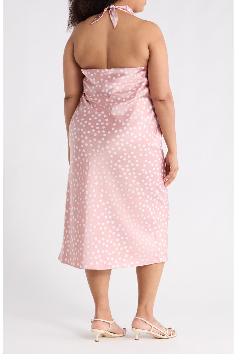 Polka Dot Halter Neck Satin Midi Dress, Alternate, color, PINK