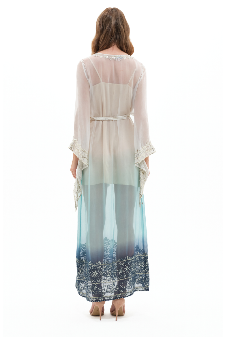 Camelia Dress, Alternate, color, White / Teal / Indigo Ombre