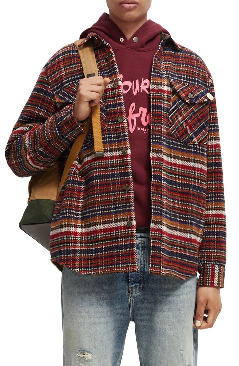 Scotch & Soda Plaid Wool Blend Shirt Jacket, Main, color, 