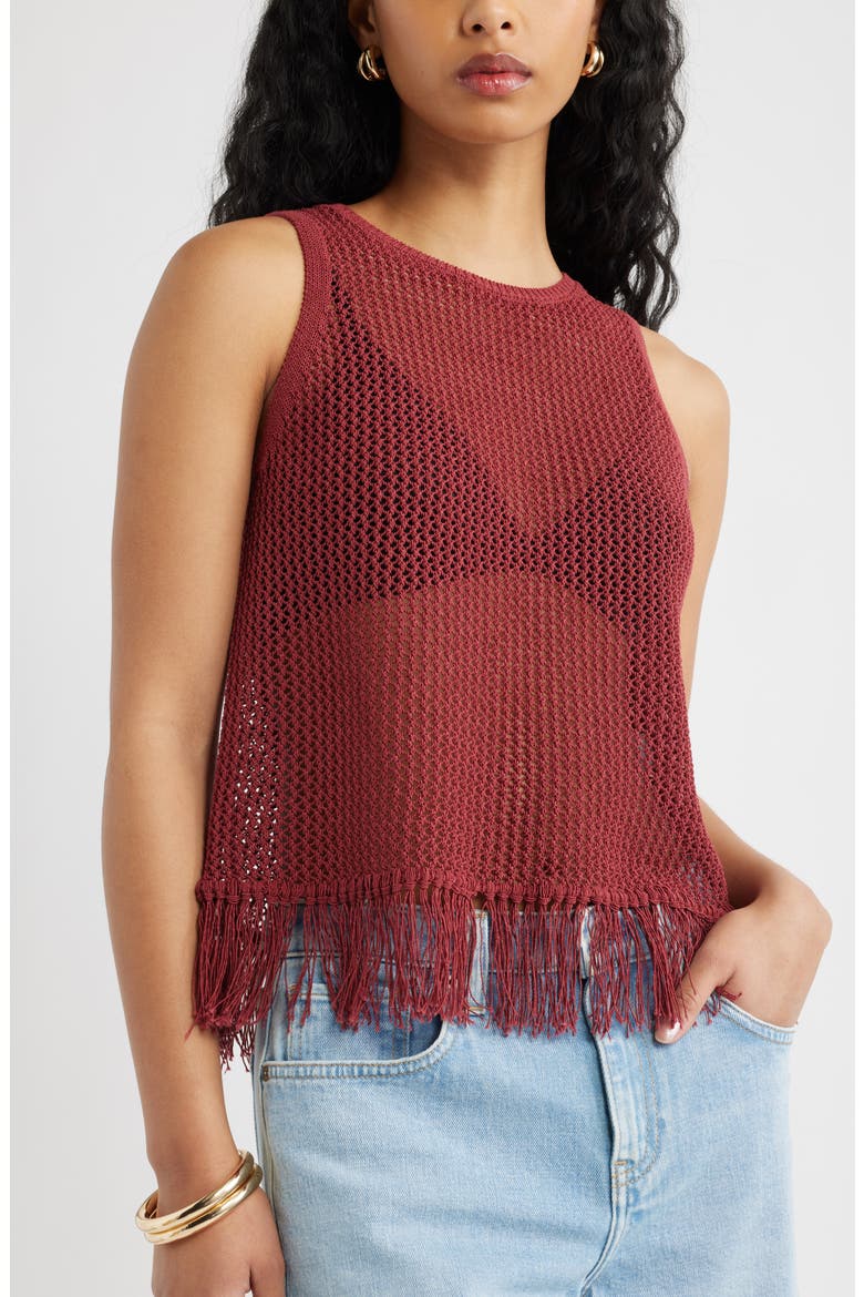 Fringe Sleeveless Sweater, Alternate, color, RED RUBY