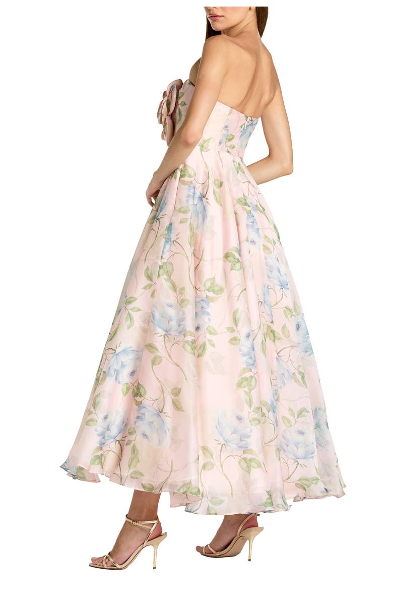 Mac Duggal Strapless Floral Organza Midi Dress With Flower, Alternate, color, Powder Blue Multi