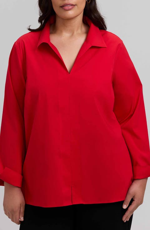 Agnes Non-Iron Smocked Cuff Blouse (Plus Size)