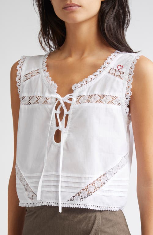 Kúr Lyra Lace Inset & Pintuck Cotton Crop Top In White