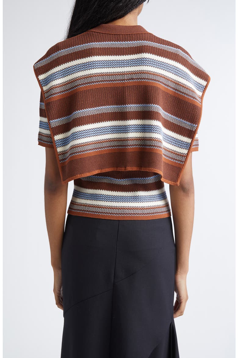 Tie Scarf Overlay Stripe Short Sleeve Sweater, Alternate, color, BROWN MULTI