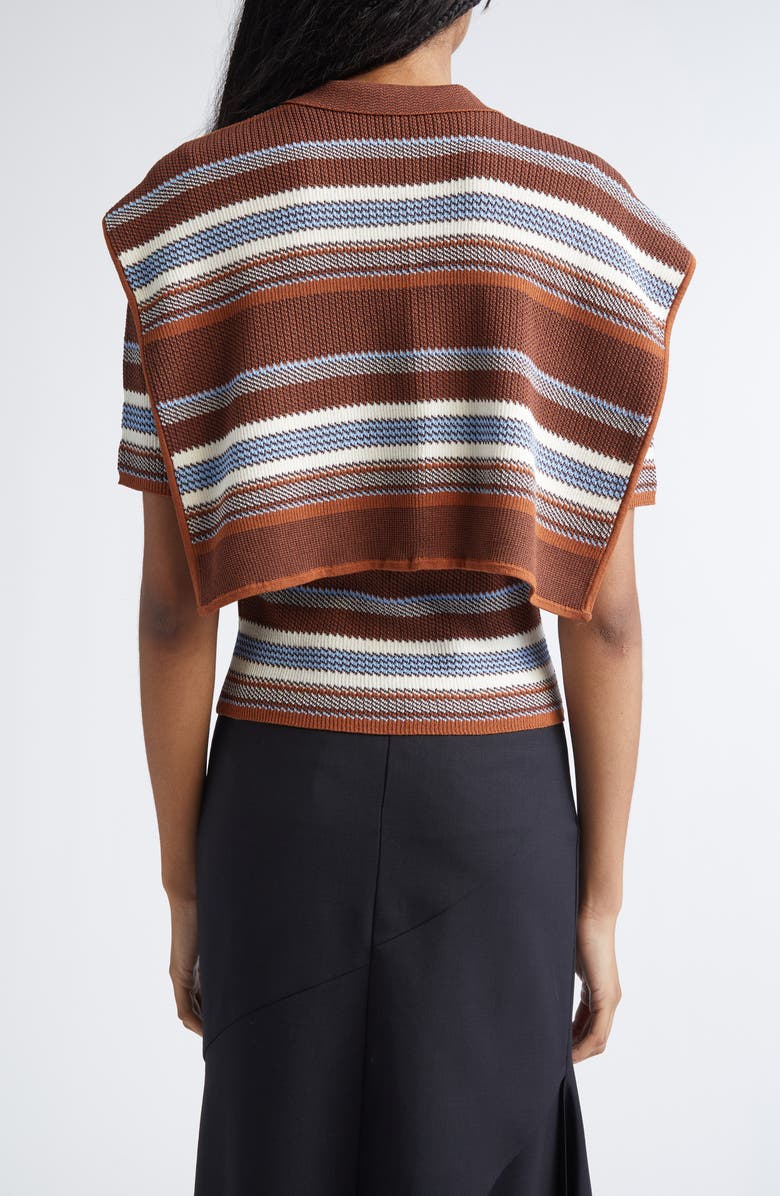 MONSE Tie Scarf Overlay Stripe Short Sleeve Sweater, Alternate, color, Brown Multi