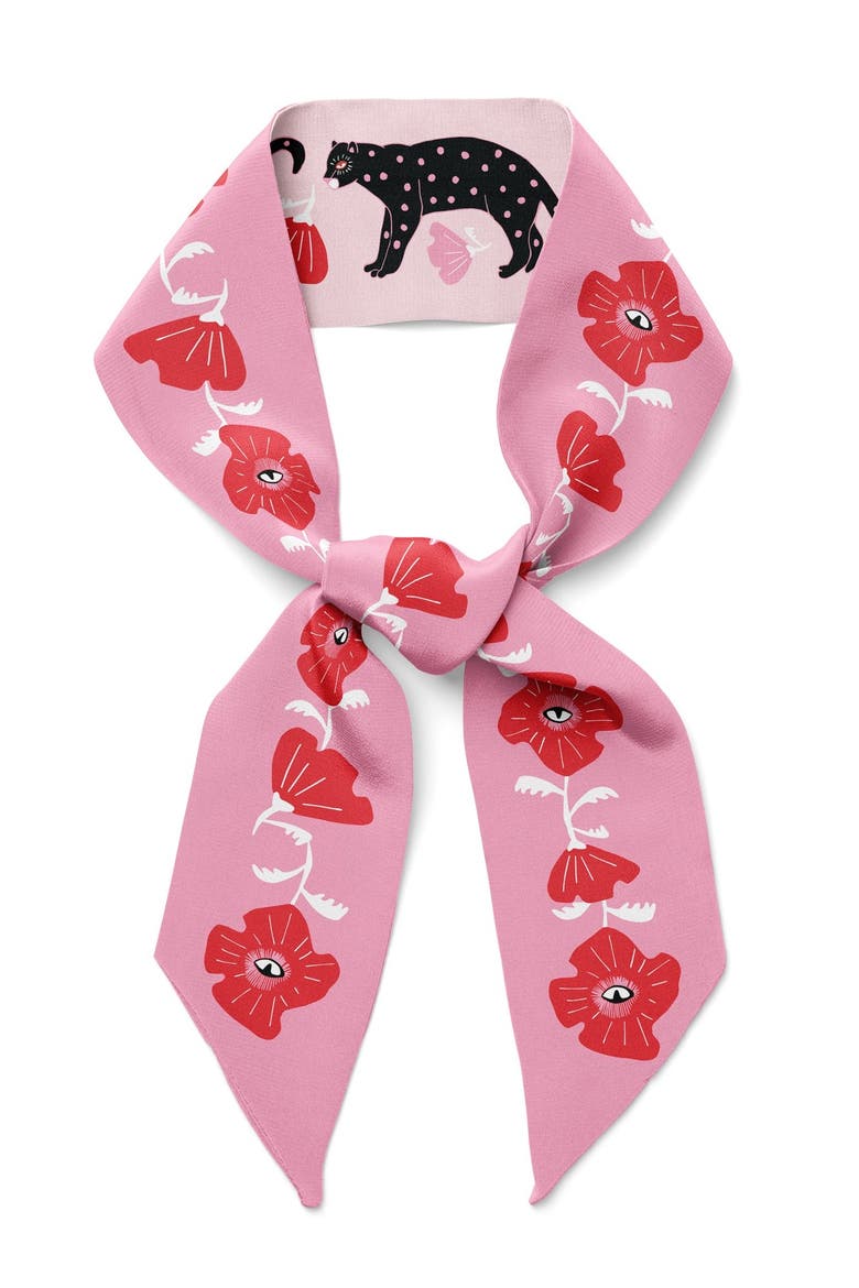 Poppy Polka Cat Twilly Ribbon Scarf, Alternate, color, Red