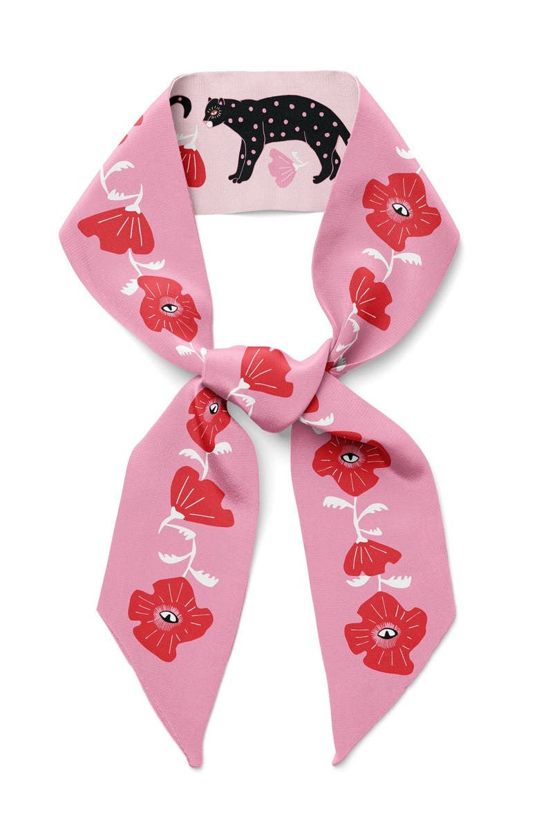 Centinelle Poppy Polka Cat Twilly Ribbon Scarf, Alternate, color, Red