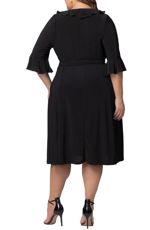 Kiyonna Barcelona Ruffle Detail Wrap Dress In Black Noir