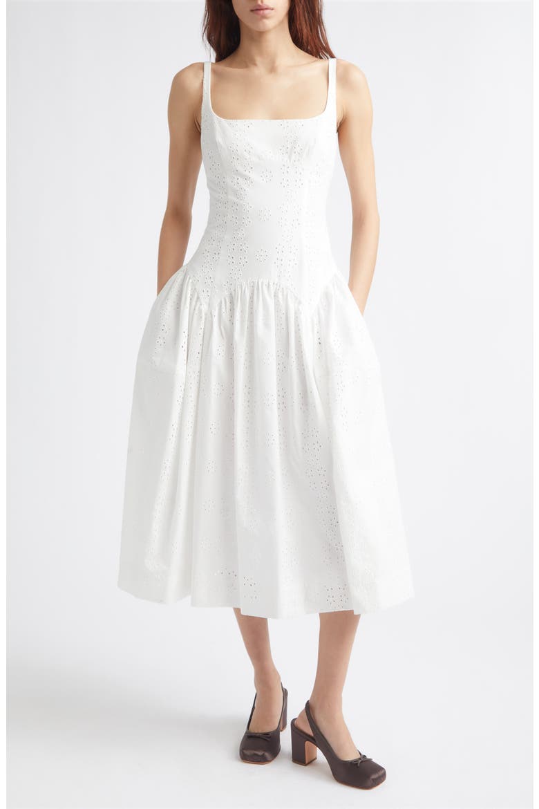 Cricket Cotton Eyelet Midi Dress, Main, color, WHITE