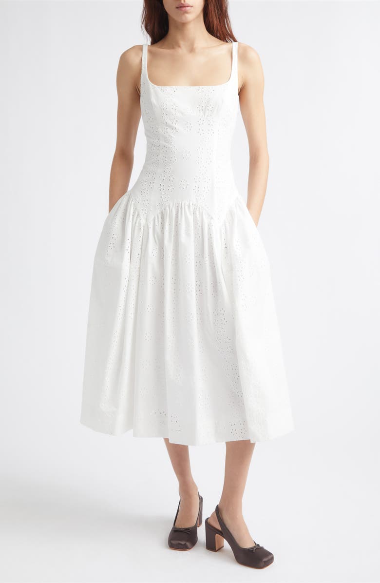Sandy Liang Cricket Cotton Eyelet Midi Dress, Main, color, White