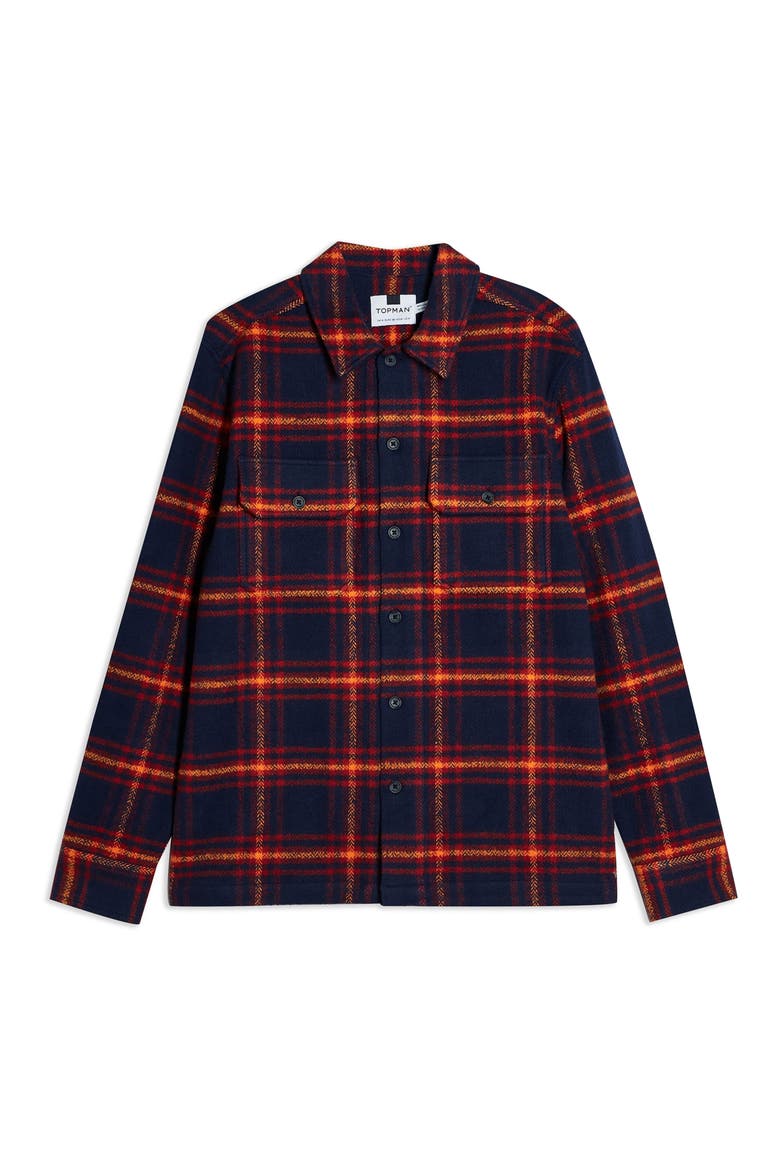 Plaid Button-Up Flannel Shirt Jacket, Alternate, color, NAVY  MULTI