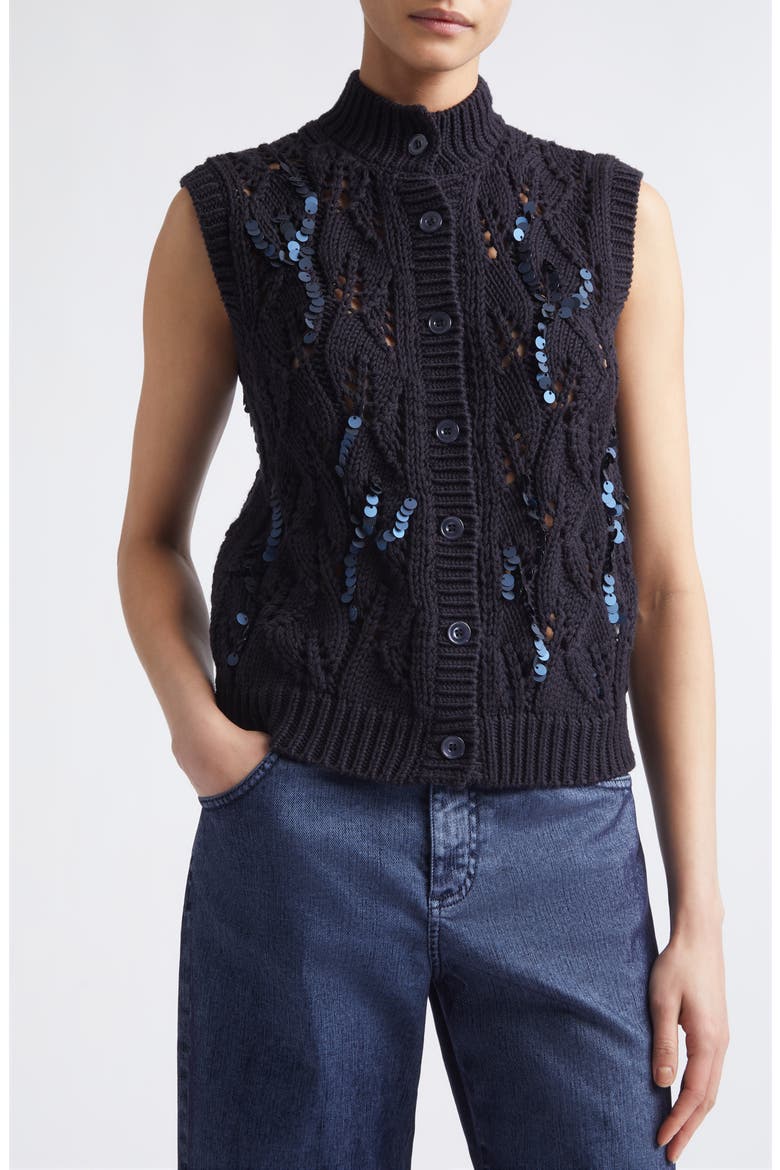 Sequin Detail Wool Cable Sweater Vest, Alternate, color, 177 AMETHYST
