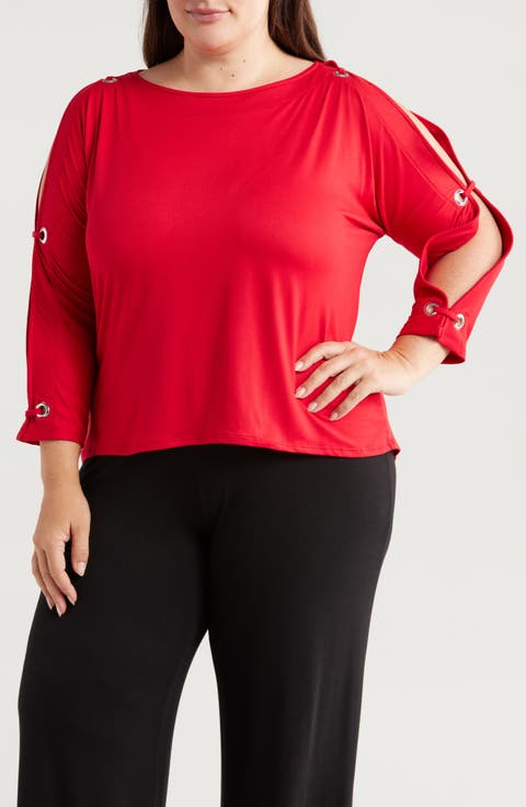 Grommet Cold Shoulder Jersey Top (Plus)