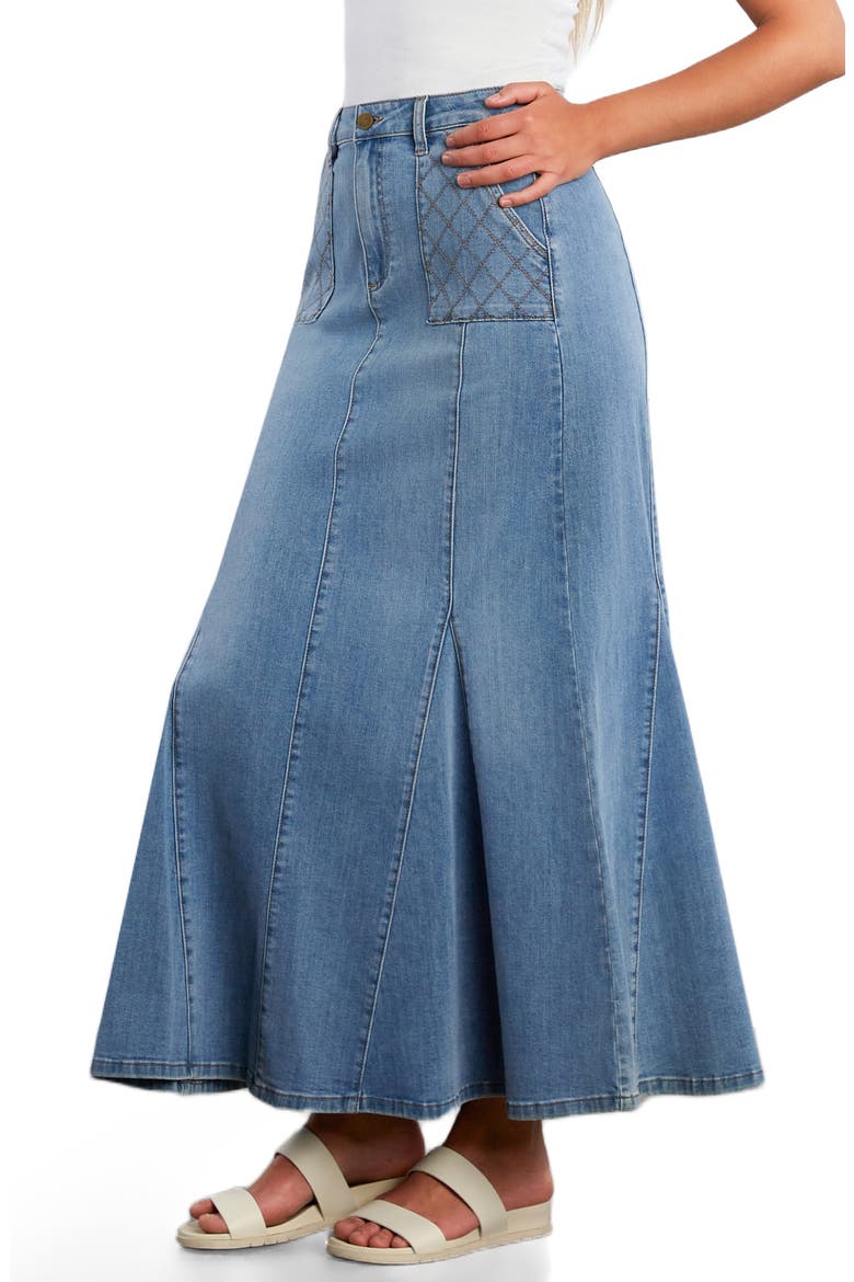 My Queen Denim Maxi Skirt, Alternate, color, CHEER BLUE