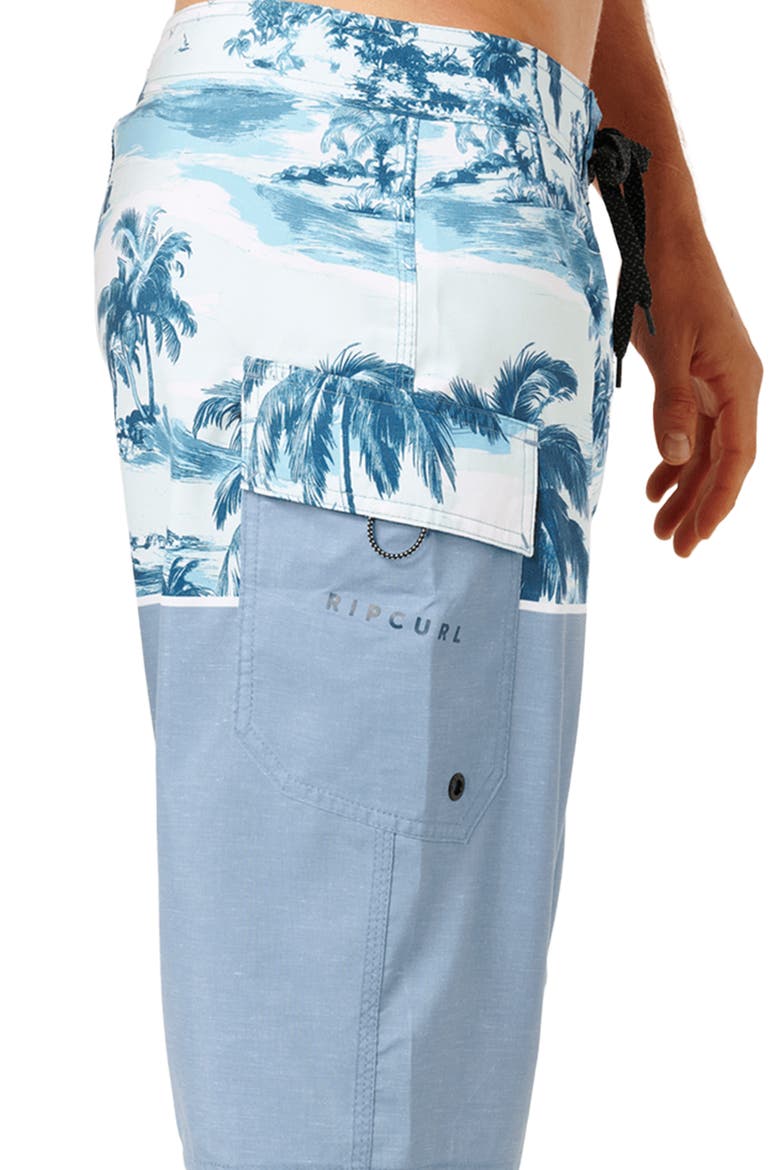 Dawn Patrol Colorblock Print Swim Trunks, Alternate, color, GLACIER BLUE