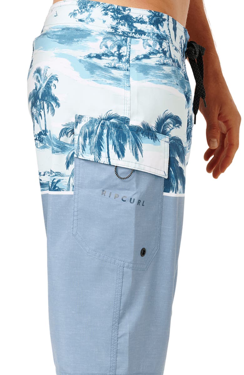 Rip Curl Dawn Patrol Colorblock Print Swim Trunks, Alternate, color, Glacier Blue
