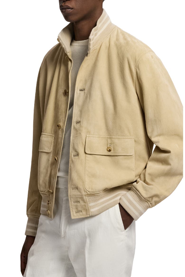 Insulated Lambskin Suede Bomber Jacket, Alternate, color, BEIGE
