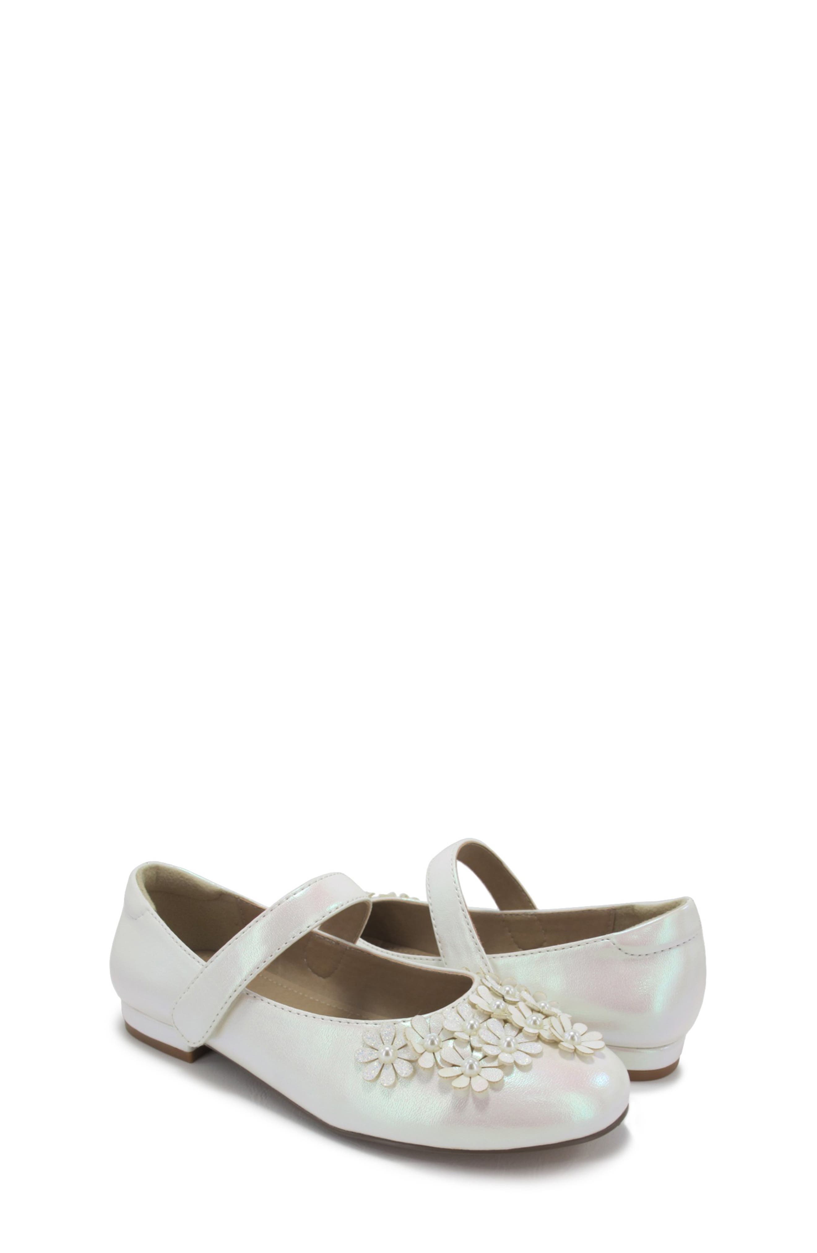 JELLYPOP Kids' Hanley Floral Appliqué Mary Jane Flat, Alternate, color, White