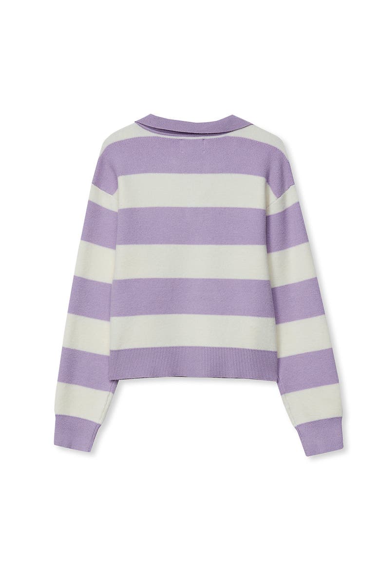 Girls Long Sleeve Rugby Sweater, Alternate, color, Lilac/Egret Stripe