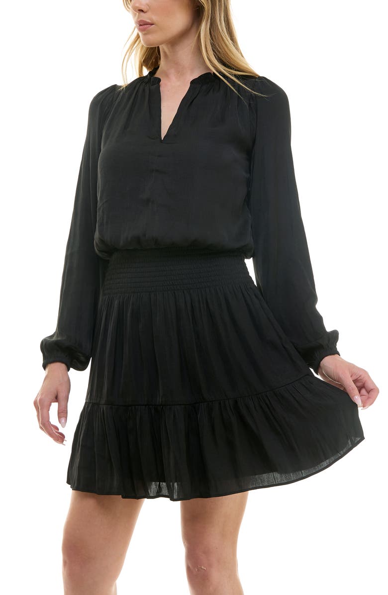 Socialite Smocked Long Sleeve Satin Dress, Alternate, color, 