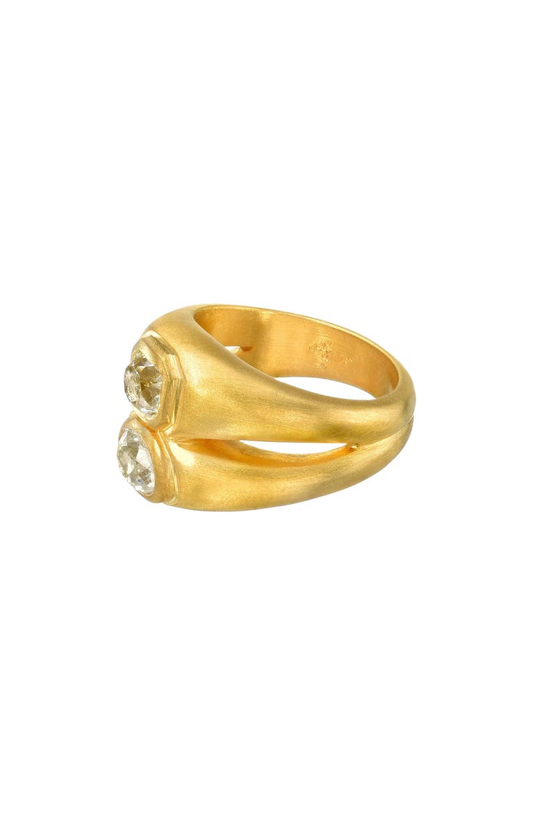 Old Mine Bezel Set Diamond Double Signet Ring, Alternate, color, GOLD/ DIAMOND/ EMERALD