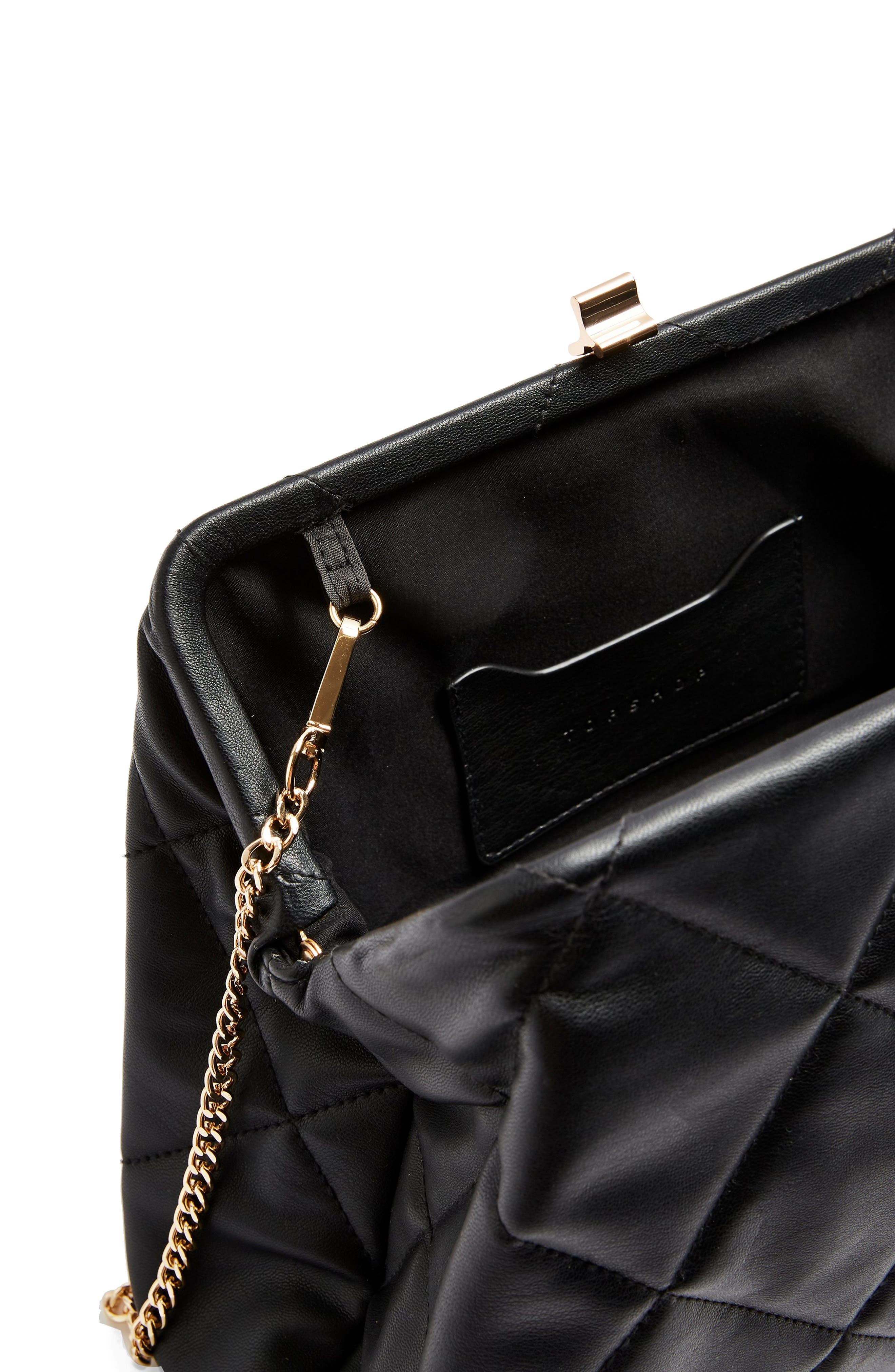 Topshop Quilted Faux Leather Clutch, Alternate, color, 